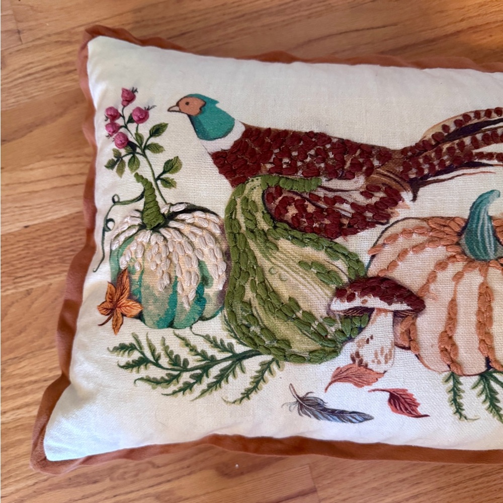 Martha Stewart Embroidered Harvest Scene Pillow, Pheasant Pillow - Picture 9 of 16